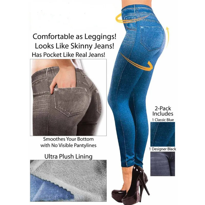Women Jean Leggings Fitness Pants High Waist Gym Leeggings High Elastic Hip Liftting Fashion Slim Running Cycling Yoga Tights