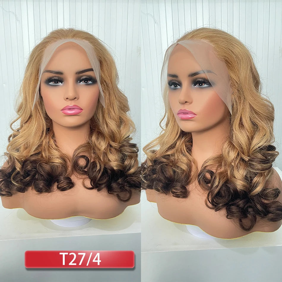 100% Malaysia Hair Bouncy Curly Wigs 250 Density Ombre Double Drawn Hair Glueless Wigs 100% Human Hair 13x4 HD Lace Frontal Wigs