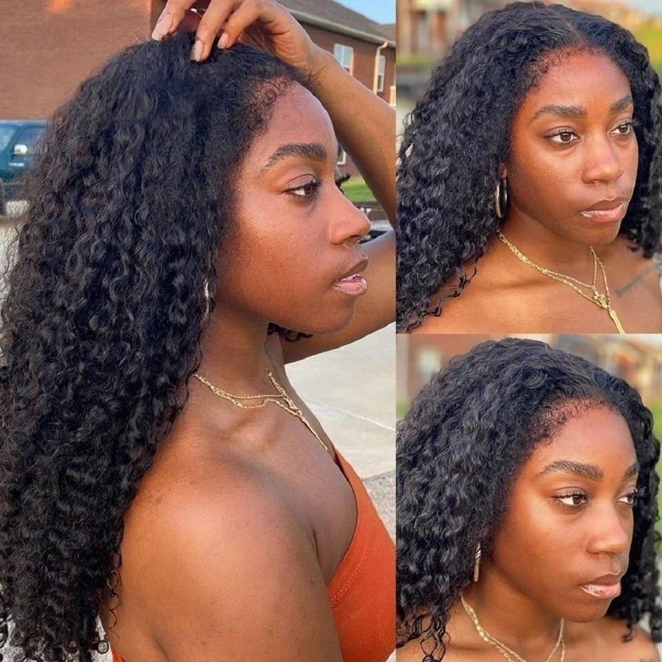 10-34 Inch 4C Edges Baby Hair Lace Wigs Brazilian Curly Human Hair Wig 13x4 Lace Frontal Wigs For Women KInky Curly Glueless Wig