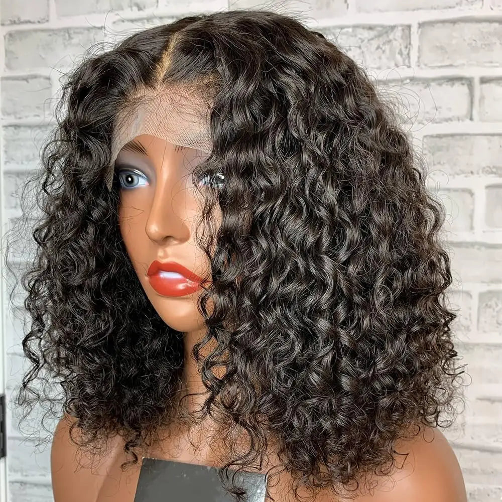 Short Bob Glueless Wigs Deep Wave Glueless Human Hair Ready To Wear 180% Pre Cut Lace 4x4 13x4 Culry Lace Front Human Hair Black