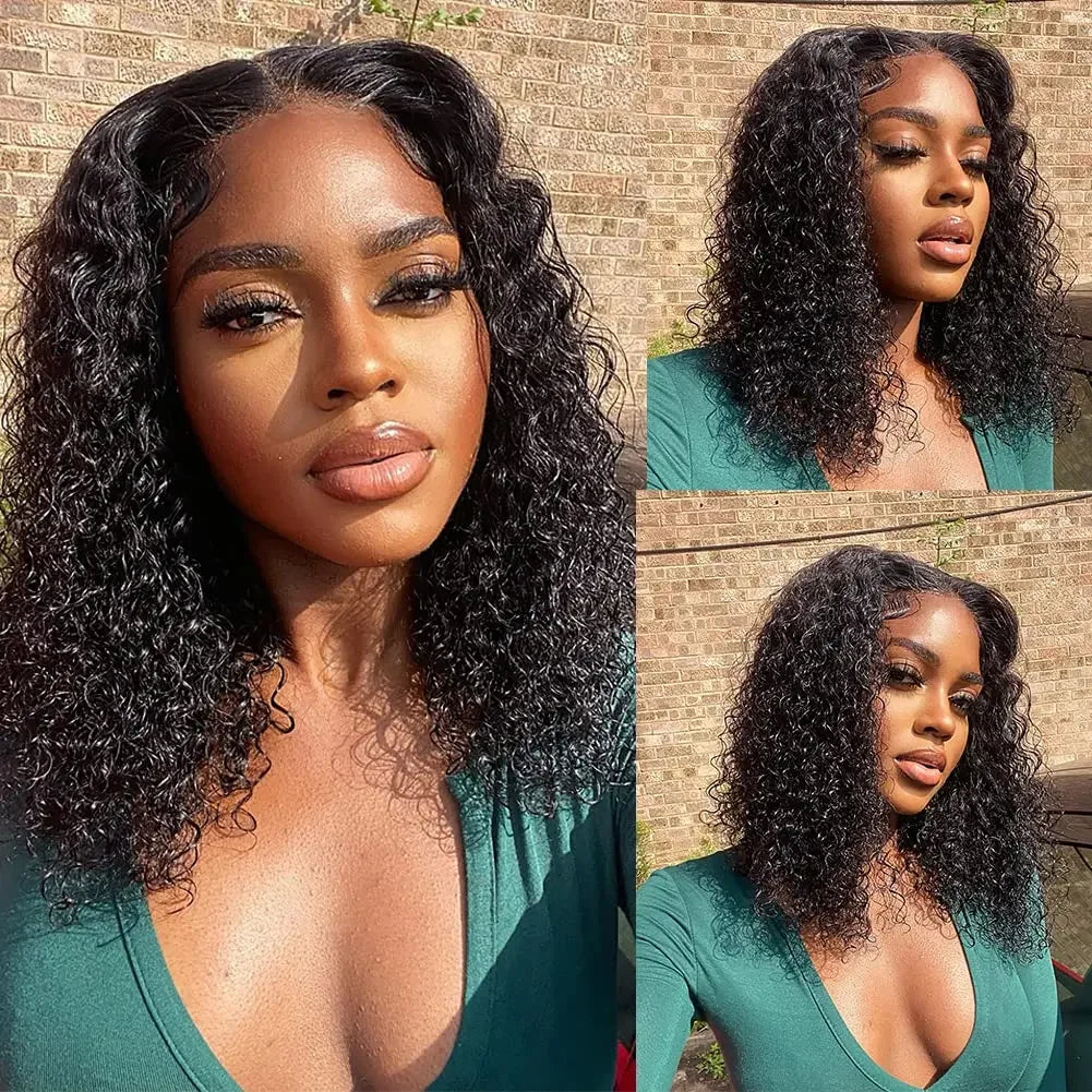 Short Bob Edge Kinky Curly Wig Baby Human Hair Wig 180 pixie cut curly Lace Front Wigs Curly bob Human Hair Lace Frontal Wigs