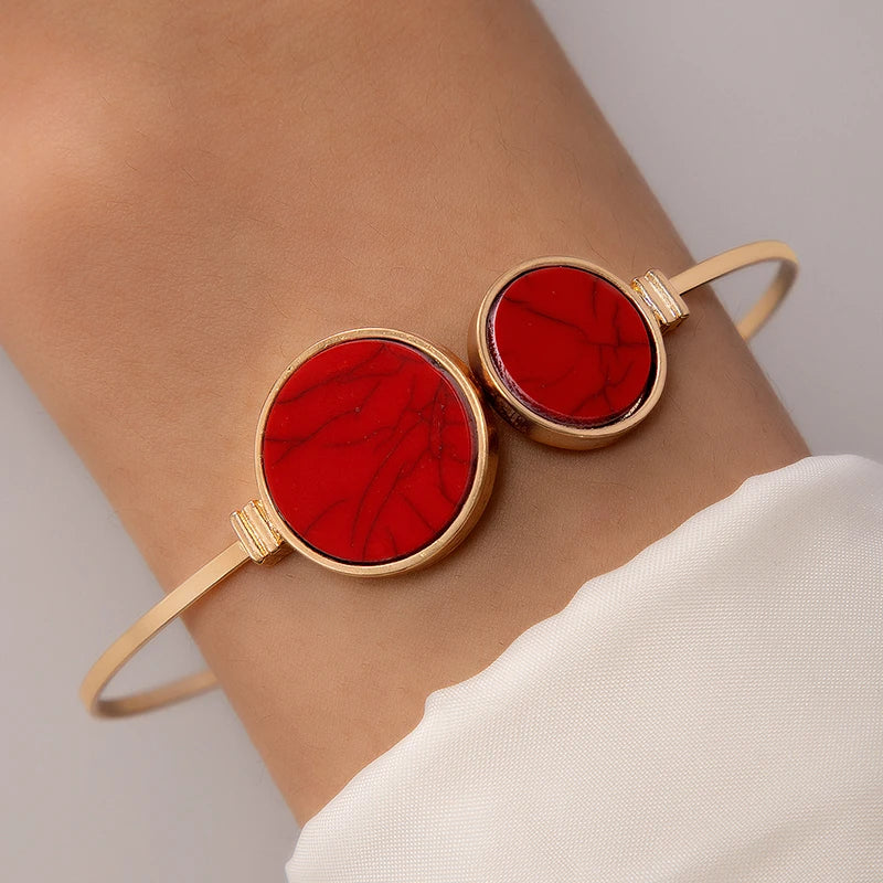 Tocona New Flower Inlaid Brick Open Bangle for Women's Vintage Green Stone Single Bracelet Party Jewelry Accessories брасле23692