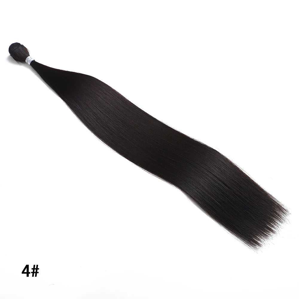 Synthetic Dark Brown Bundles Straight Hair Extensions Bundles Hair 22/26/30 Inches for Women Long Weave Hair Gold Heat Resistant