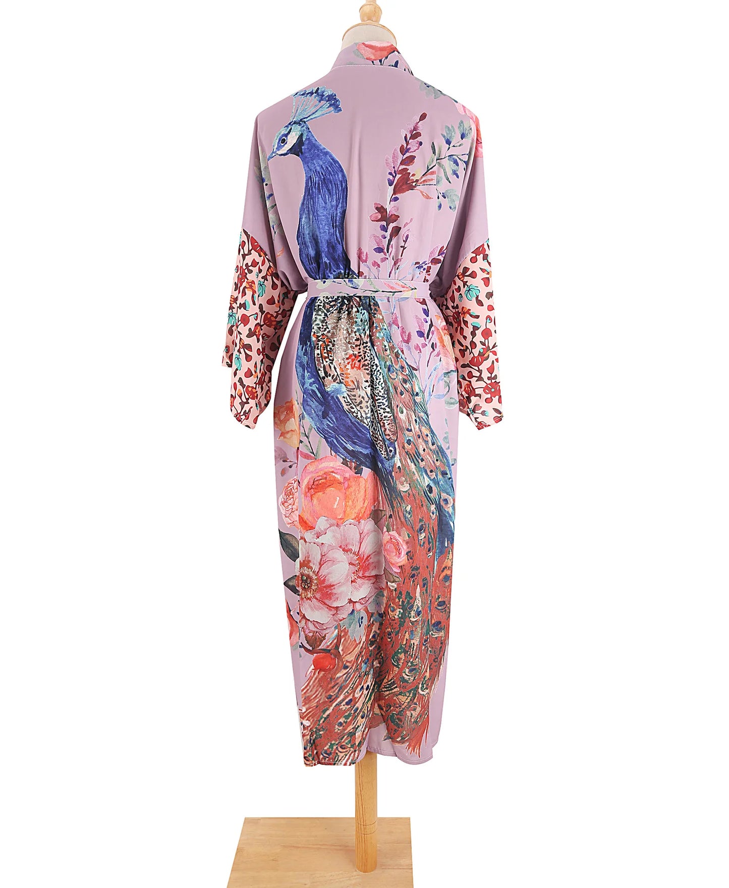 Beach Kimono for Women Peocock Printed Swimsuit Cover Up Self Belted Wrap Dresses Seaside Bathing Suits Beachwear