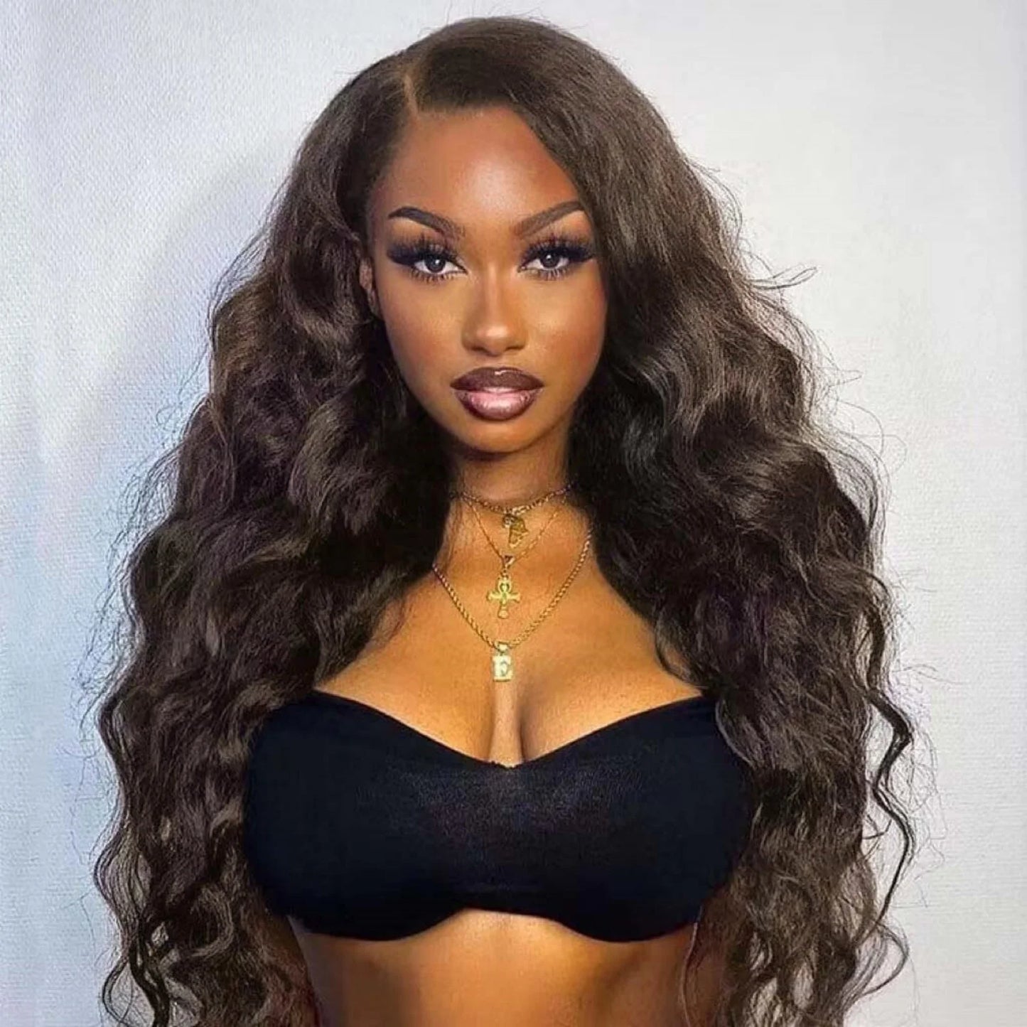 Dark Brown Wig Natural Wavy Synthetic Hair 13X4 Lace Front Wig Brunette Colored Deep Wave Long Curly Hair Frontal Wigs for Women