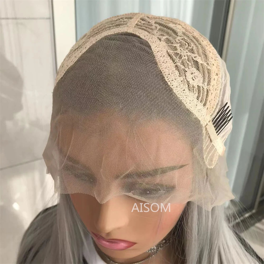 Highlight Blonde Platinum Straight Lace Front Wig Synthetic Hair for Women 13x4” Lace Frontal Wig Pre Plucked Blonde Colored Wig