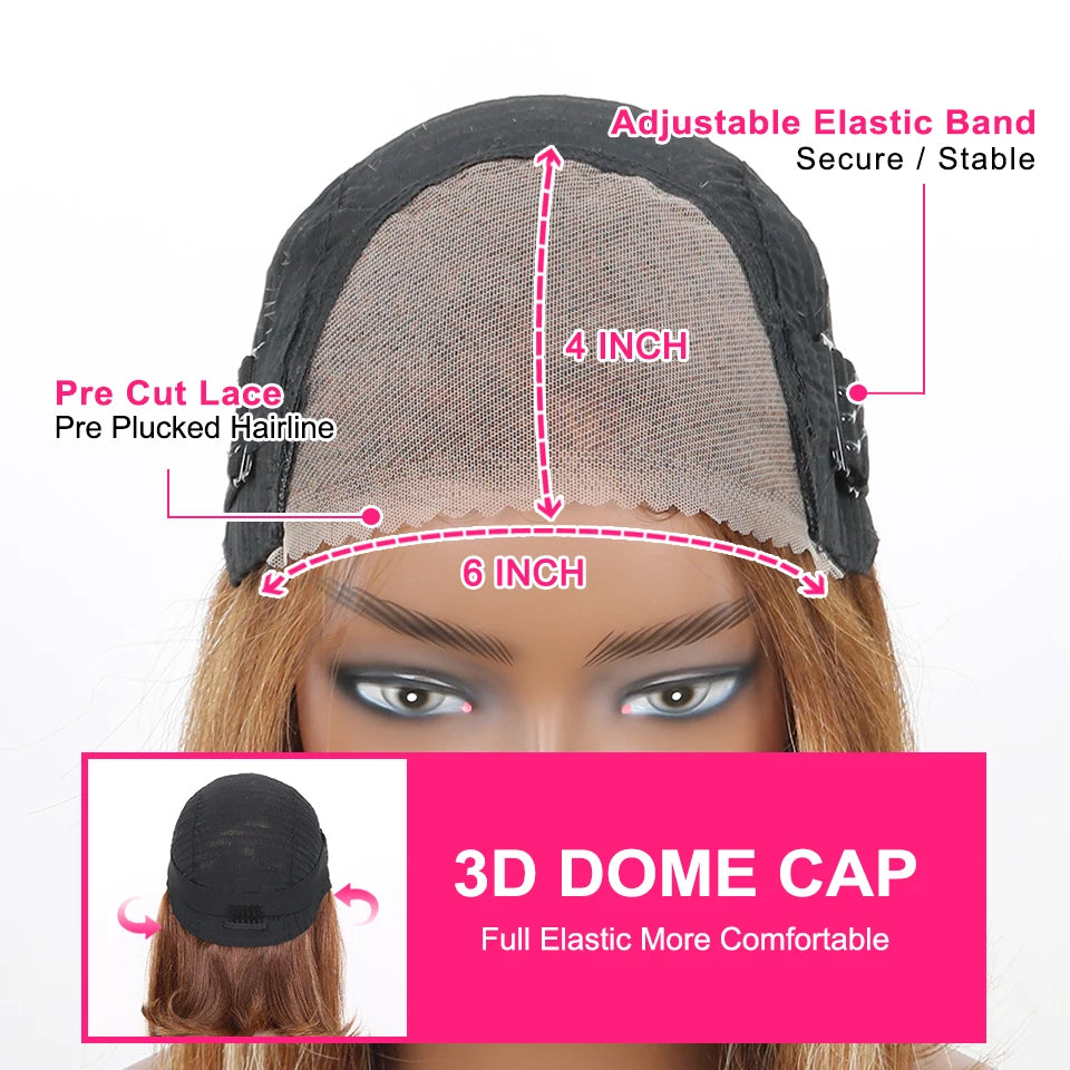 Straight Highlight Glueless Wigs Human Hair Ready To Wear 6X4 Lace Frontal Honey Blonde Short Bob Brazilian Human Hair Wig