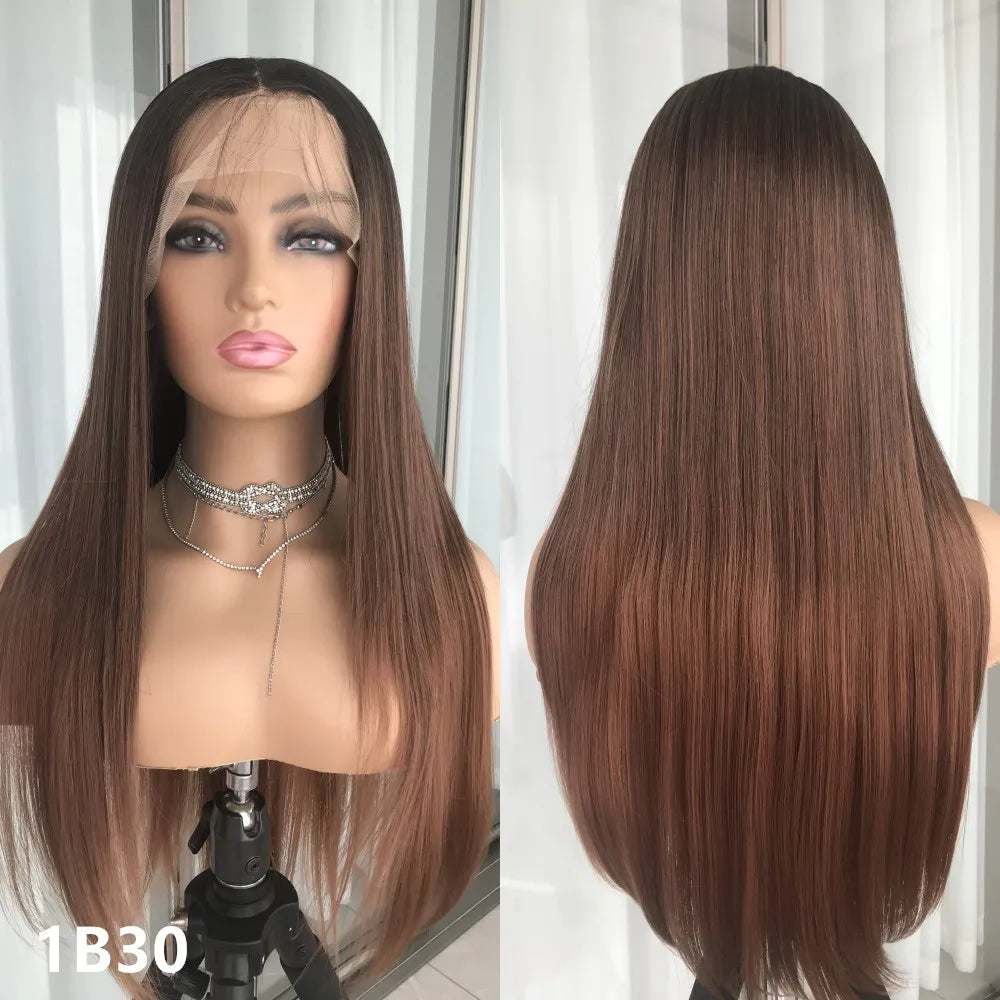 Highlight Blonde Platinum Straight Lace Front Wig Synthetic Hair for Women 13x4” Lace Frontal Wig Pre Plucked Blonde Colored Wig