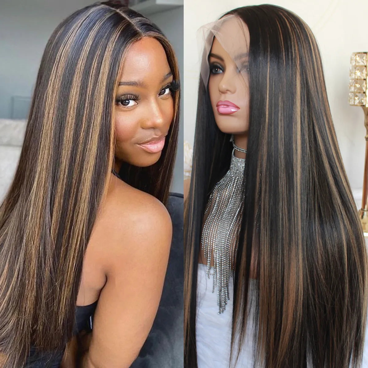 Highlight Blonde Platinum Straight Lace Front Wig Synthetic Hair for Women 13x4” Lace Frontal Wig Pre Plucked Blonde Colored Wig