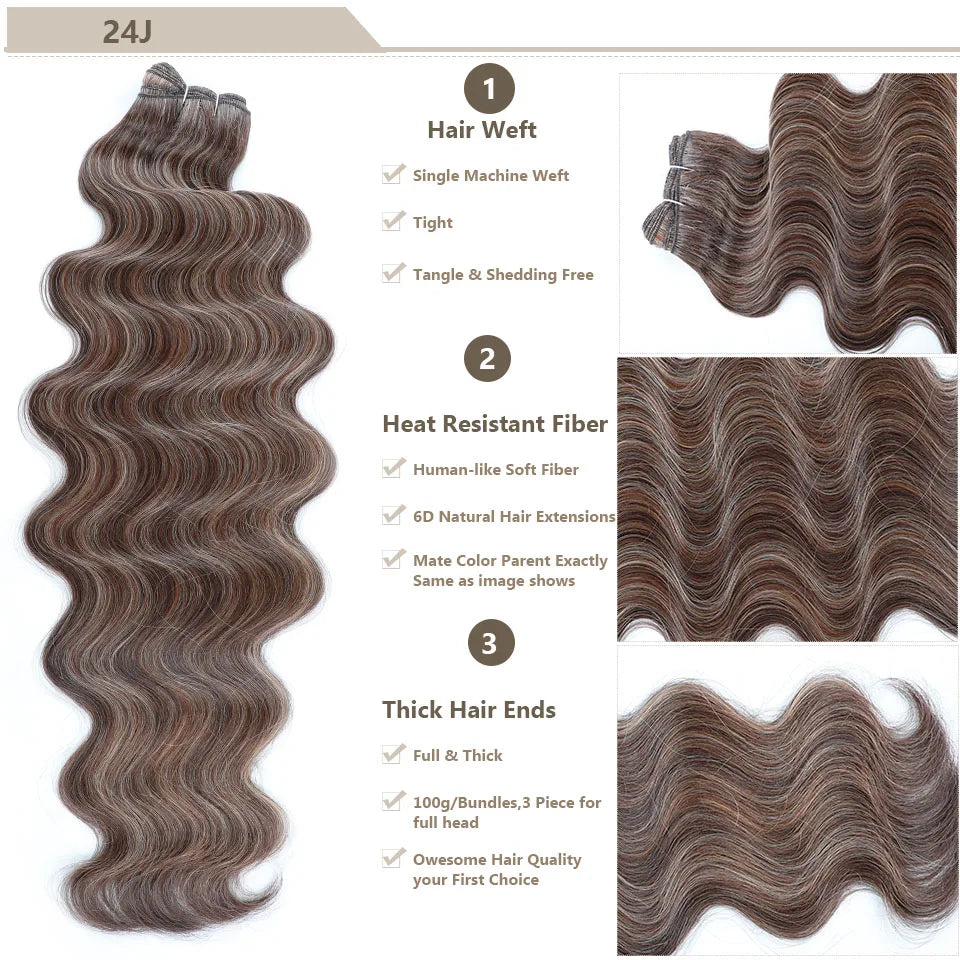 Magicae Brown Body Wave 30Inches 200g Hair Bundles Blond 27/613 White 60# Soft High Synthetic Hair Weave Ombre Gray M888 Hair