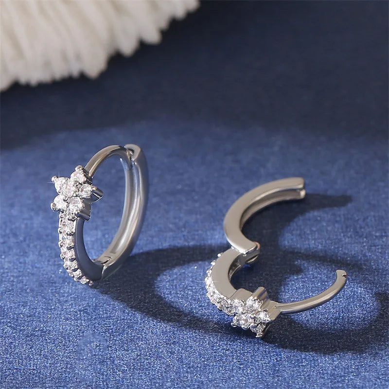 Fashion Stainless Steel Zircon Star Hoops Earrings For Women Vintage Crystal Zirconia Circle Earrings Punk Unisex Rock Jewelry