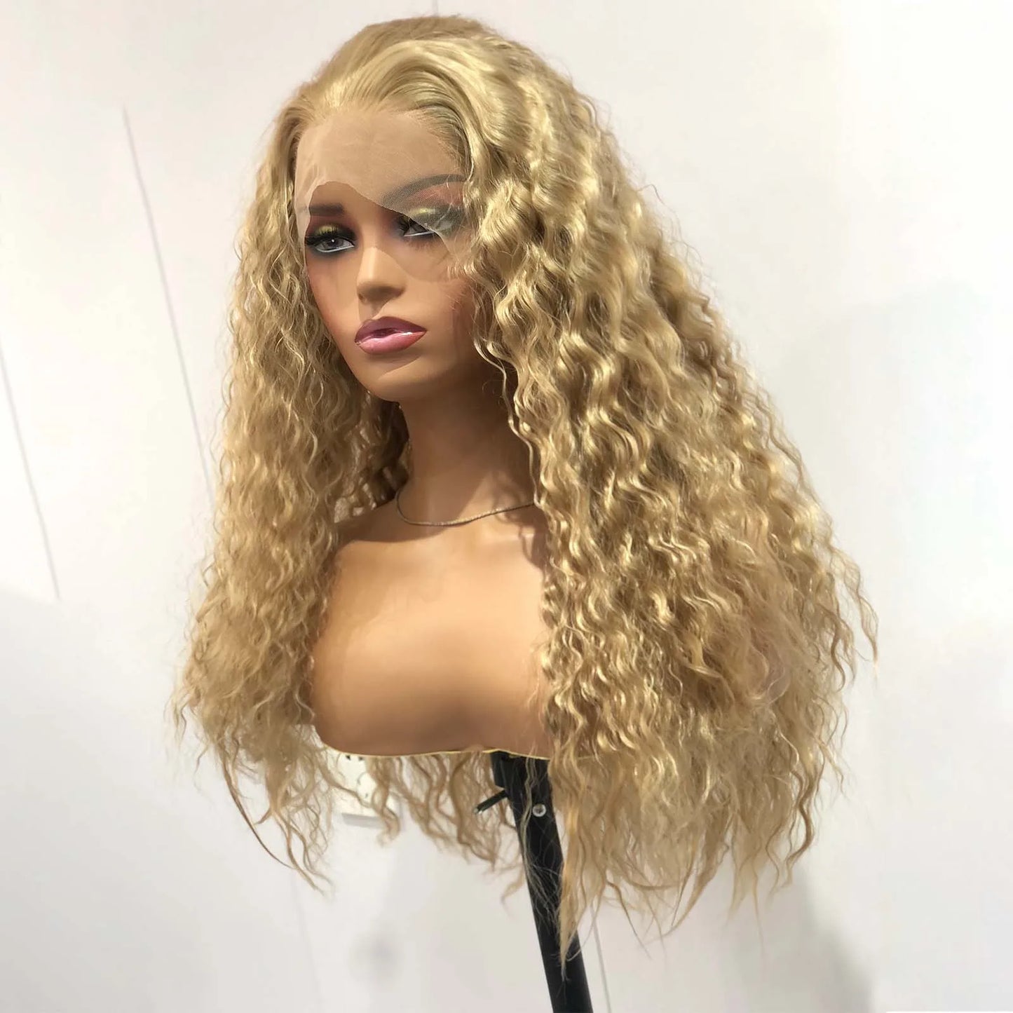 Ash Blonde Wig Long Blonde Curly Wig Synthetic Lace Front Wig Glueless Wigs Ready to Wear Water Wave Curly Lace Wigs for Women