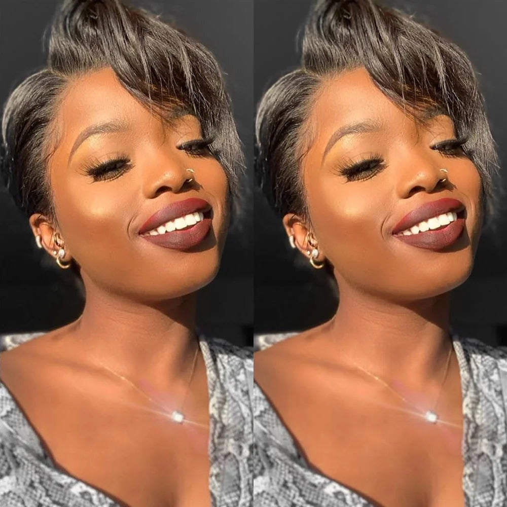 Pixie Cut 13x4 Transparent Lace Front Wigs For Women Short Bob Wig Brazilian Straight hd Lace Frontal Human Hair Wig 200 Density