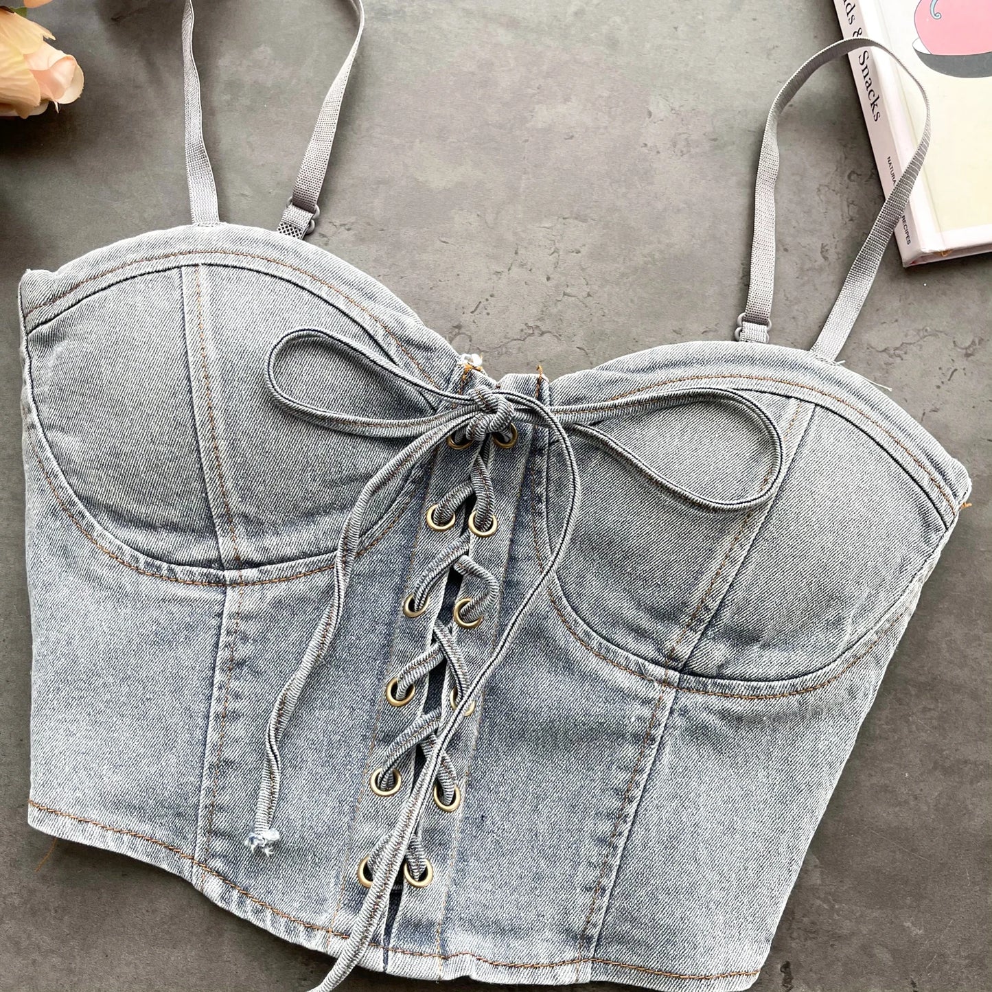 SINGREINY Fashion Women Sexy Denim Camisole Sleeveless Lace Up Skinny Tops 2024 Vintage Backless Elastics Short Streetwear Camis