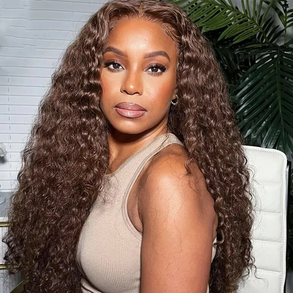 #4 Chocolate Brown Water Wave Curly 10-30 Inch Human Hair Bundles Deep Curly Wave Brazilian Virgin Raw Hair Sew-In Bundles