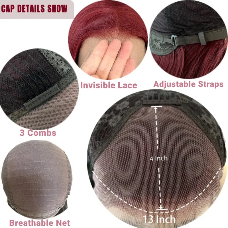 Burgundy Long Silky Straight Wig Synthetic Free Part Dark Red Natural Hair 13X4 Lace Front Wigs for Women Daily Party Cosplay