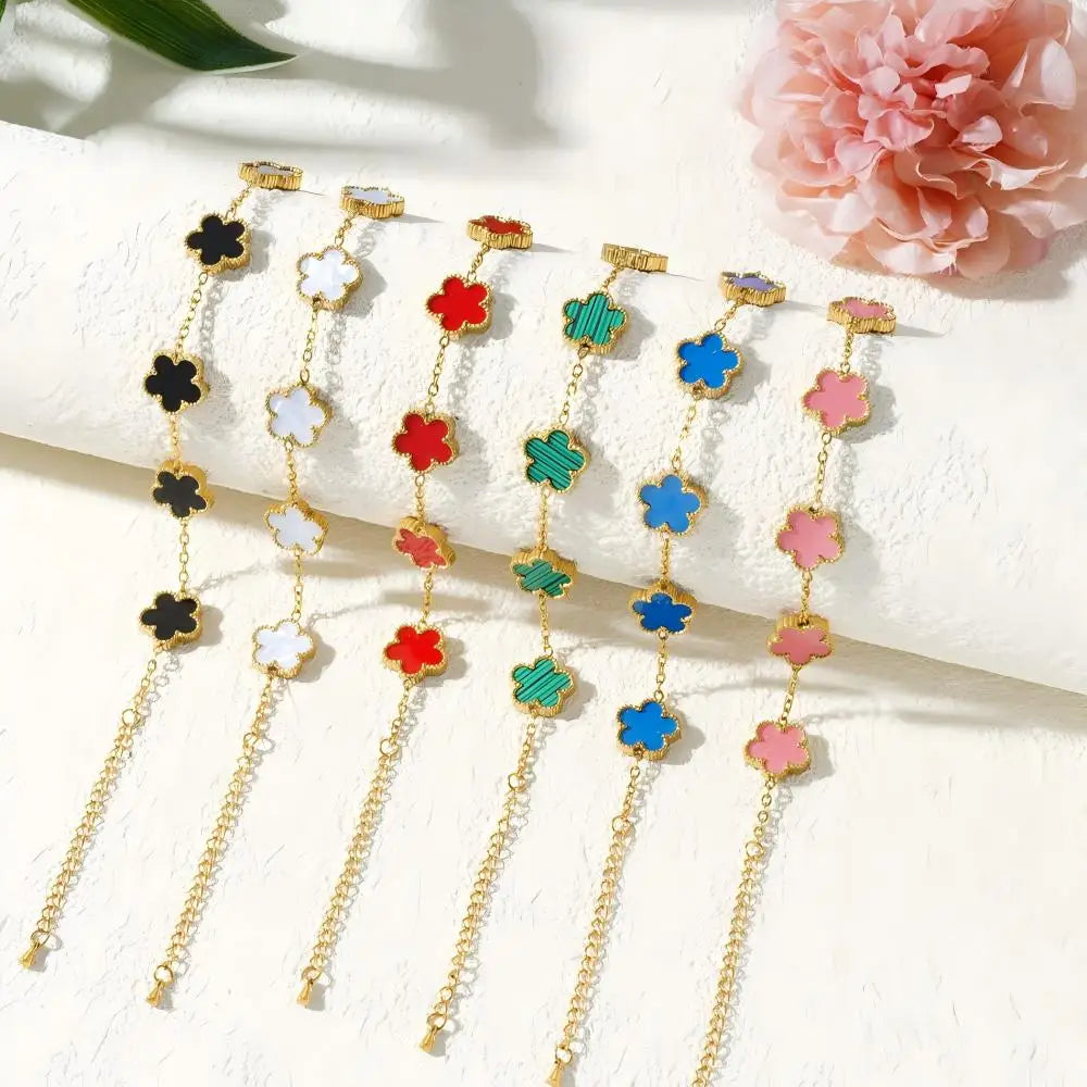 Stainless Steel Five Leaf Flower Luxury Bracelet for Women Gold Color Charm Bracelets Jewellery Clover Fashion Jewelry Gifts