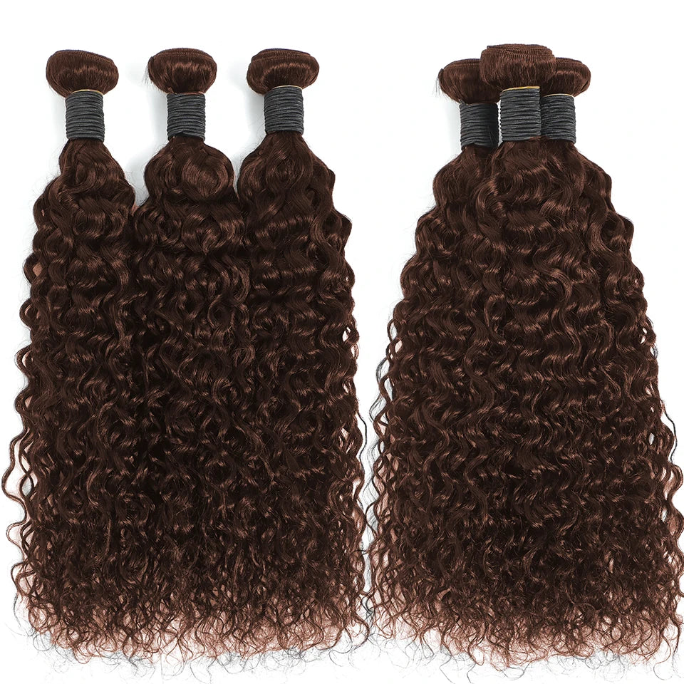 #4 Chocolate Brown Water Wave Curly 10-30 Inch Human Hair Bundles Deep Curly Wave Brazilian Virgin Raw Hair Sew-In Bundles