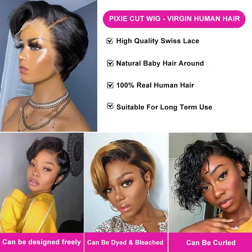 Pixie Cut 13x4 Transparent Lace Front Wigs For Women Short Bob Wig Brazilian Straight hd Lace Frontal Human Hair Wig 200 Density