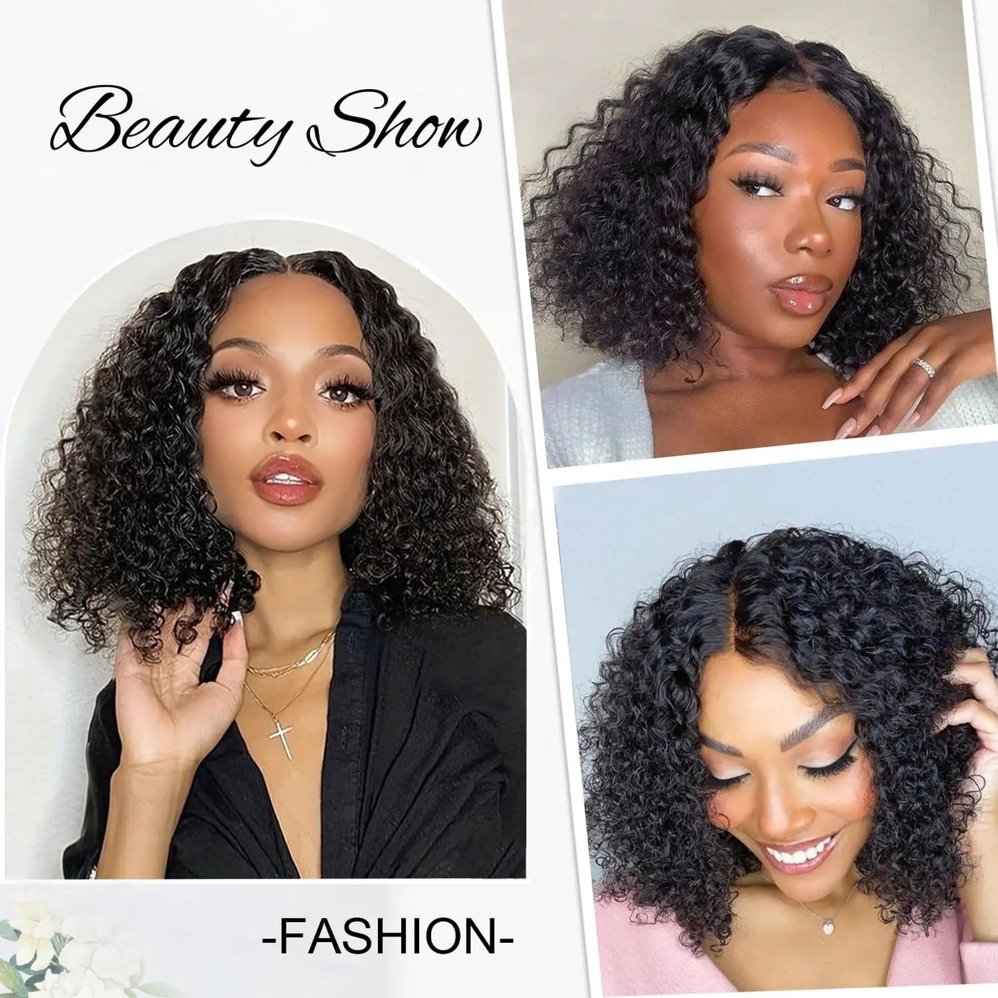 Short Bob Glueless Wigs Deep Wave Glueless Human Hair Ready To Wear 180% Pre Cut Lace 4x4 13x4 Culry Lace Front Human Hair Black
