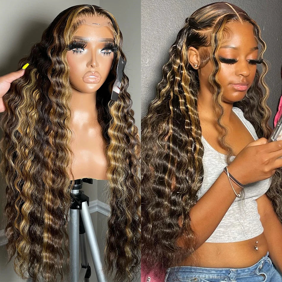 1B/27 Highlight Loose Deep Wave 13x6 Hd Lace Front Wig Brazilian Human Hair 200 High Density Ombre blonde Human Hair Curly Wigs
