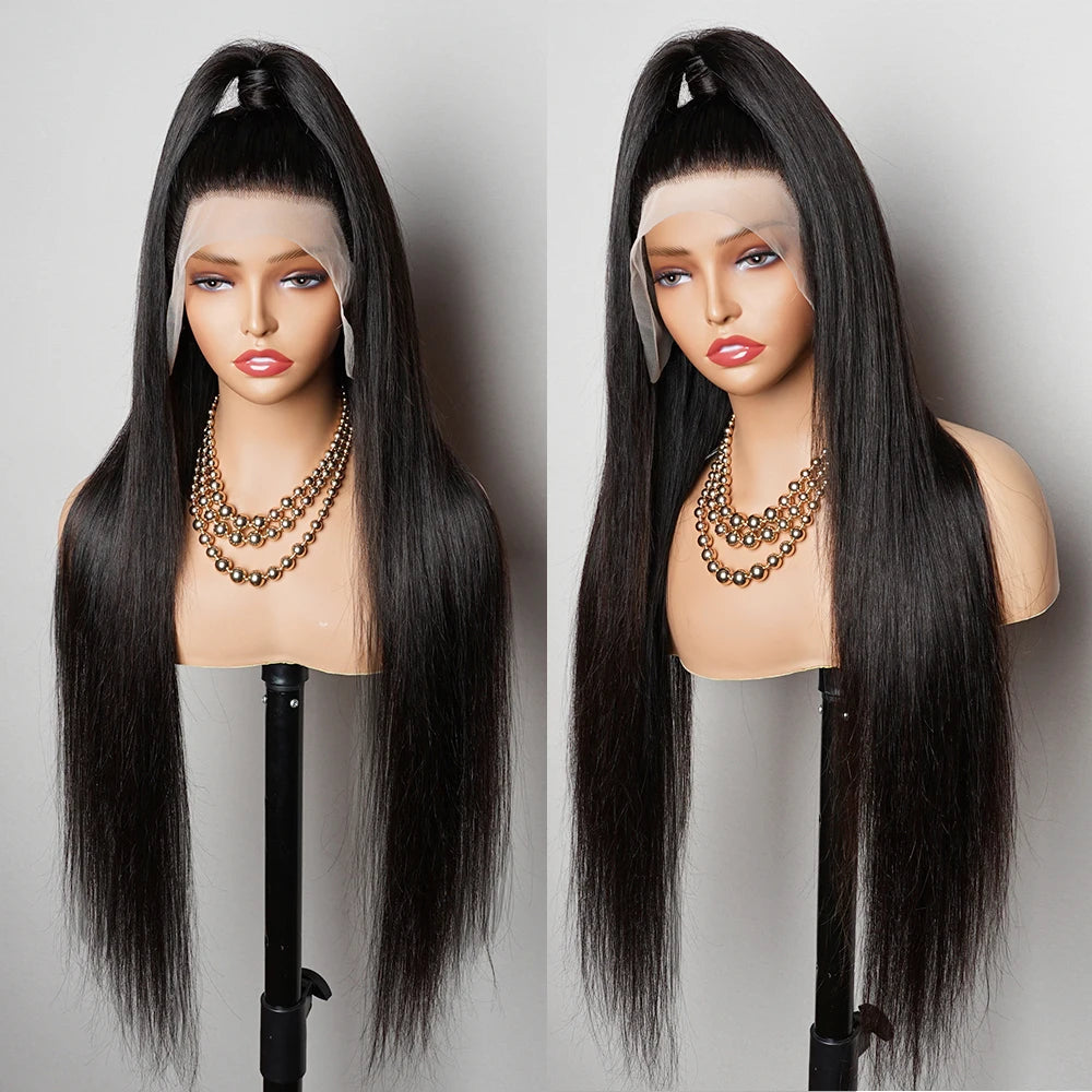250% 36 inch Straight Lace Front Wig Human Hair Wigs For Women Pre-Plucked Transparent Lace Free Middle Part Natural Black Bobbi
