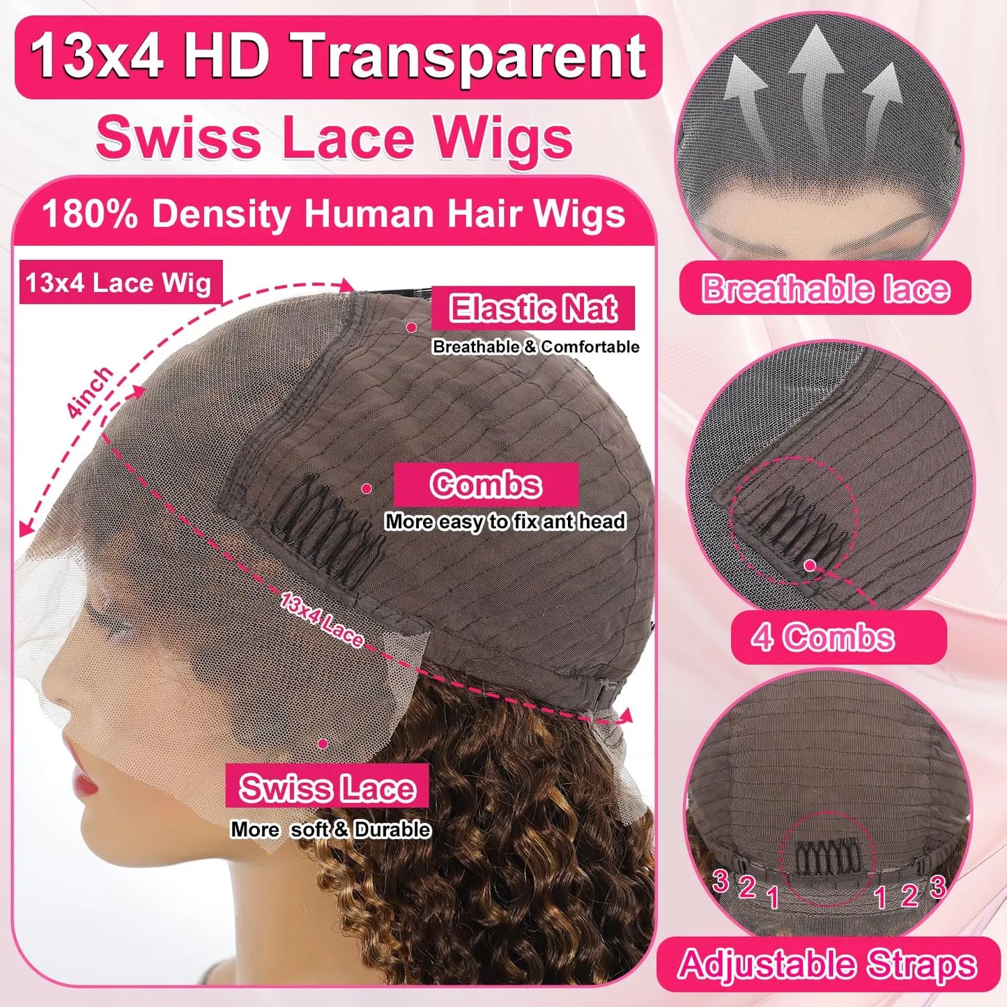 30 Inch Deep Wave P4/27 Highlight 13x4 HD Transparent Lace Front Wigs Ombre Human Hair Wet and Wavy Curly Lace Frontal Wigs 4/27