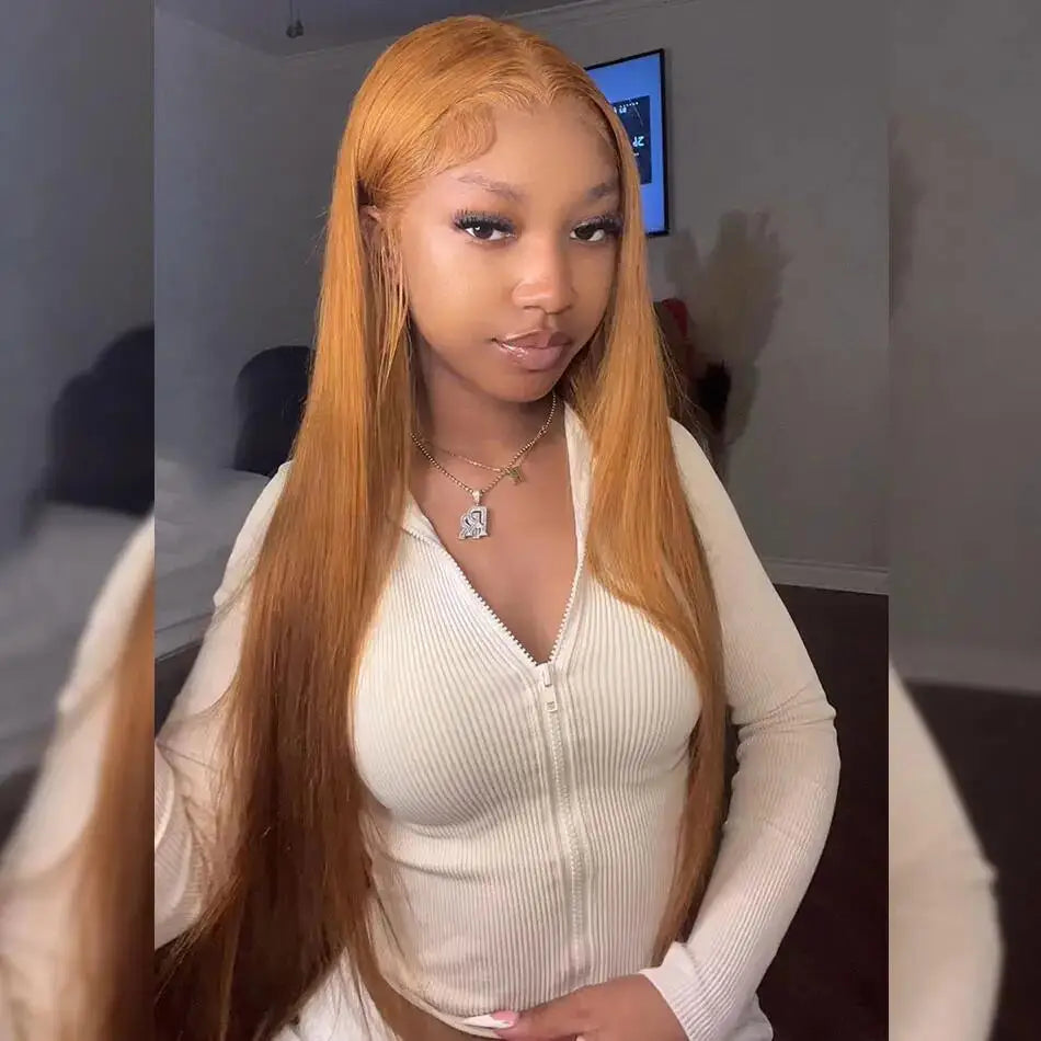 Raw Indian 13x6 HD Transparent Ginger Blonde Colored Lace Front Human Hair Wigs For Women Bone Straight Orange Human Hair Wig