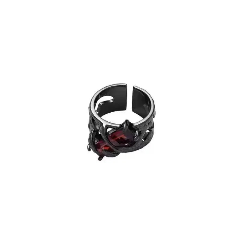 LATS Vintage Gothic Red Crystal Cross Geometry Open Rings for Women Y2k Punk Creative Grunge Jewelry Accessories Gift