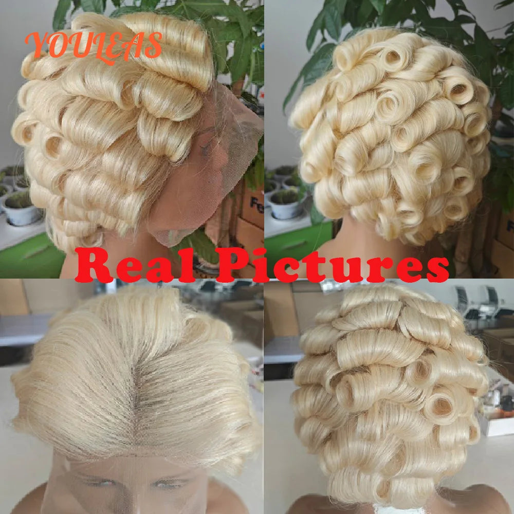 613 Blonde Pixie Cut Short Bob Deep Wave Human Hair Wigs Reddish Brown Short Bob 13x4 Transparent Lace Front Wigs Preplucked