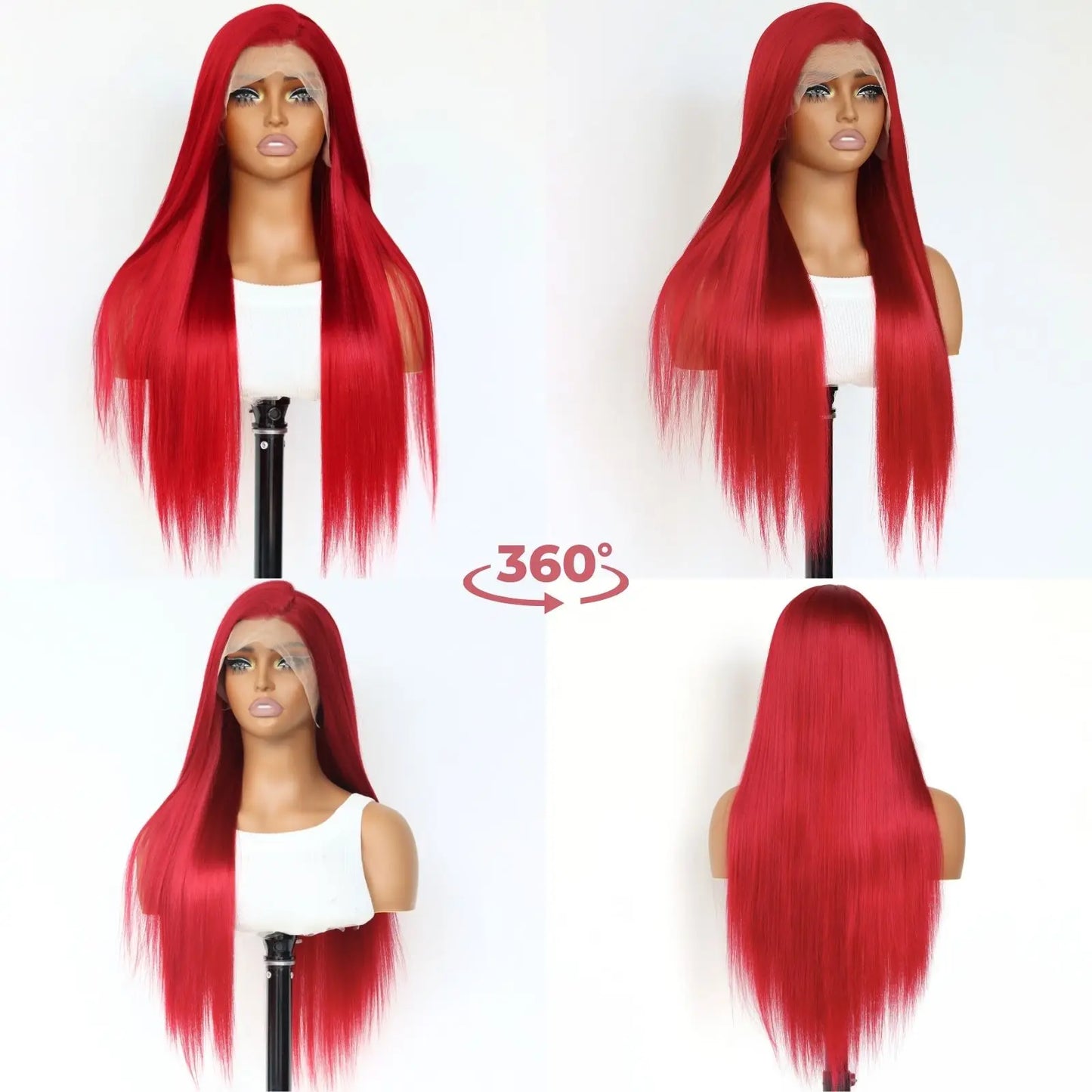 13X4 Burgundy Red Wig Long Straight Synthetic Lace Front Wig Dark Wine Colored Hair Lace Frontal Wigs for Women Party Cosplay