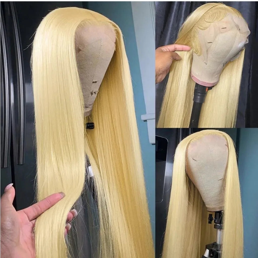 #60 Platinum Blonde Wig Synthetic Lace Front Wigs For Women Long Silky Straight Wig Lace Hair Grey Blue Pink Wig Frontal Cosplay