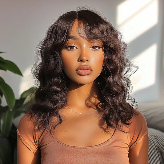 Sleek 33 Brown Colored Human Hair Wigs For Women 100% Real Ready To Wear Bodywave Short Wig 4# Brown Colored Bodywave Hair Wigs