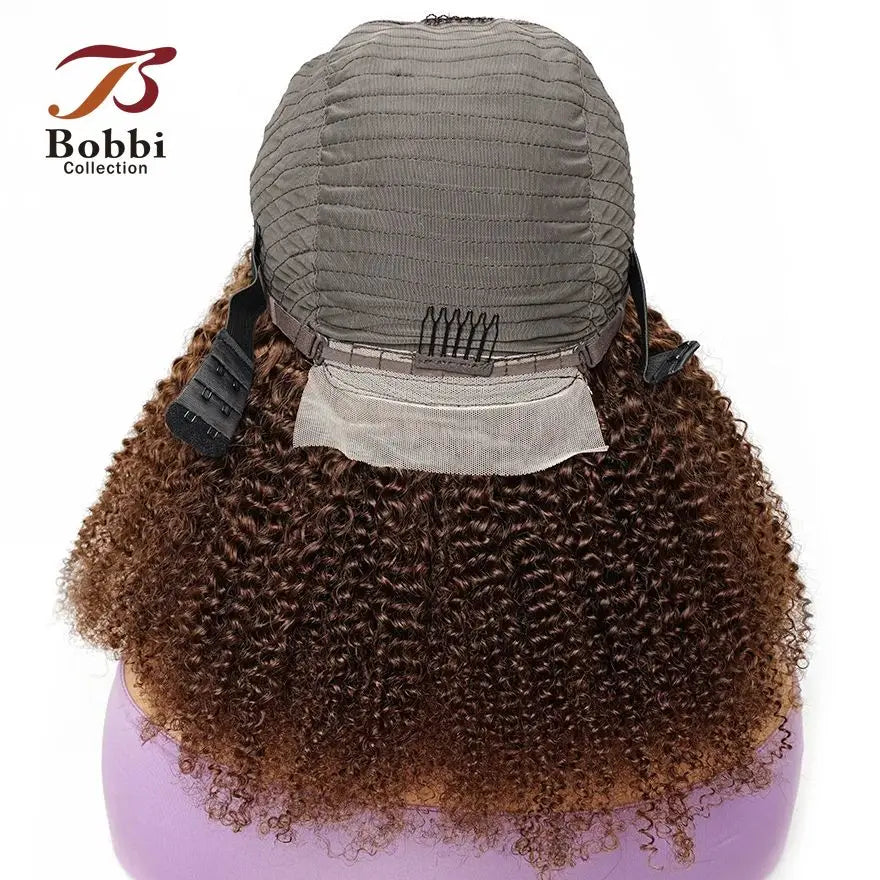 250% Density Brown 4x4 Lace Front Wig Afro Kinky Curly Thick 100% Human Hair Wigs For Women Pre-Plucked Transparent Lace Bobbi