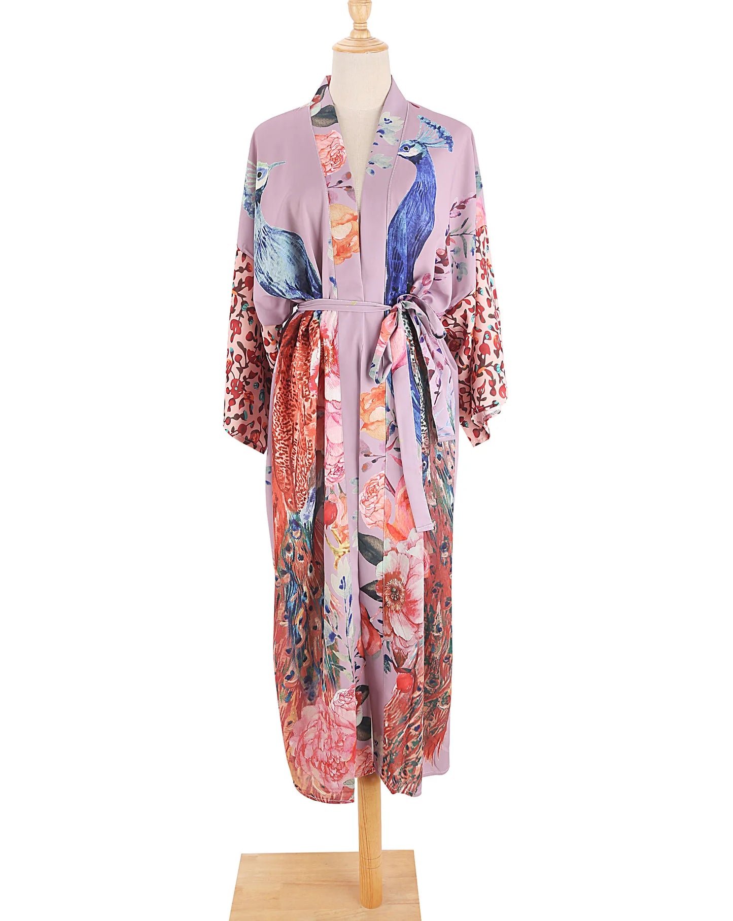 Beach Kimono for Women Peocock Printed Swimsuit Cover Up Self Belted Wrap Dresses Seaside Bathing Suits Beachwear