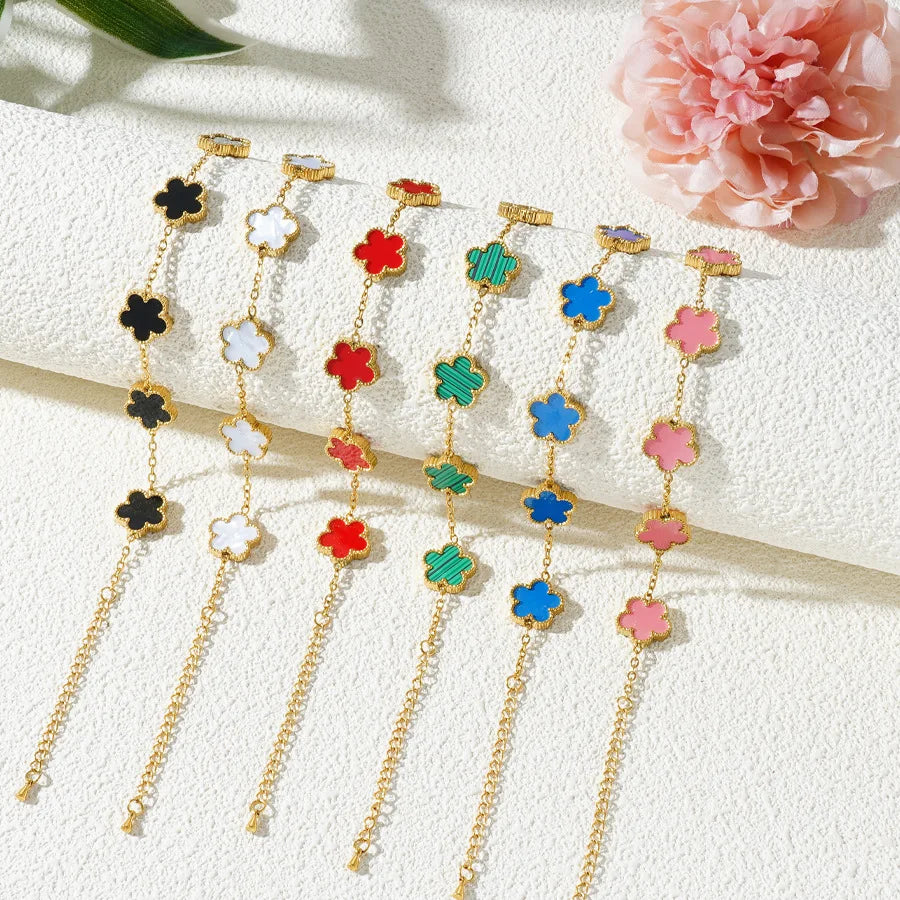 Stainless Steel Five Leaf Flower Luxury Bracelet for Women Gold Color Charm Bracelets Jewellery Clover Fashion Jewelry Gifts