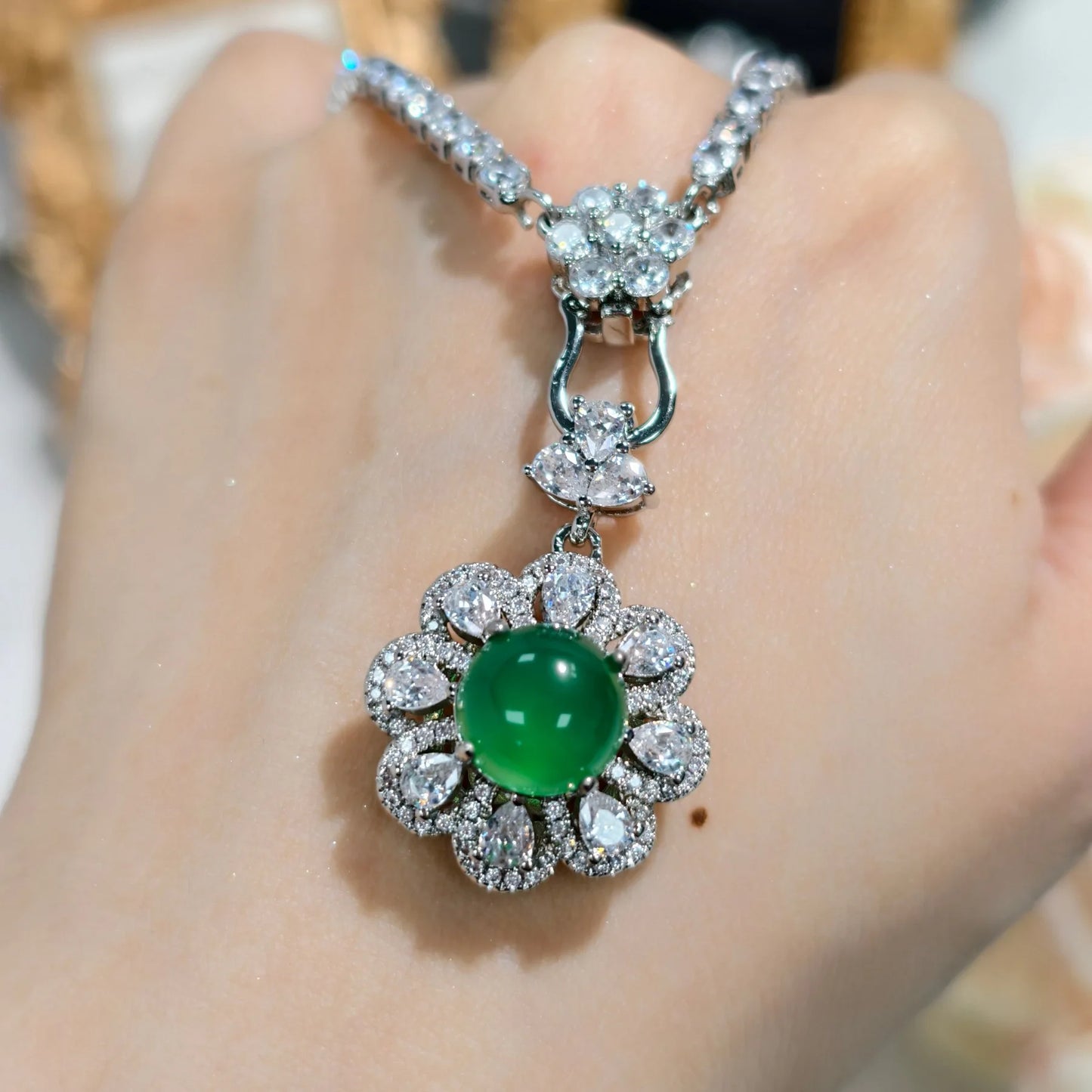 Valuable Lab Jade Diamond Jewelry set 925 Sterling Silver Engagement Wedding Rings Earrings Necklace For Women Bridal Party Gift