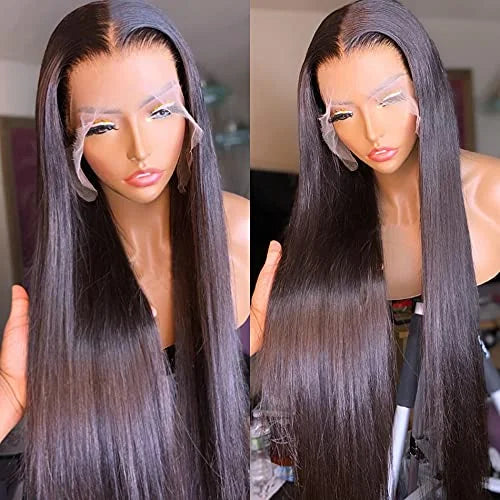 28 30 Inch Straight 13x4 Lace Front Human Hair Wig For Women Brazilian Human Hair Remy Transparent HD Lace Wigs Human Hair