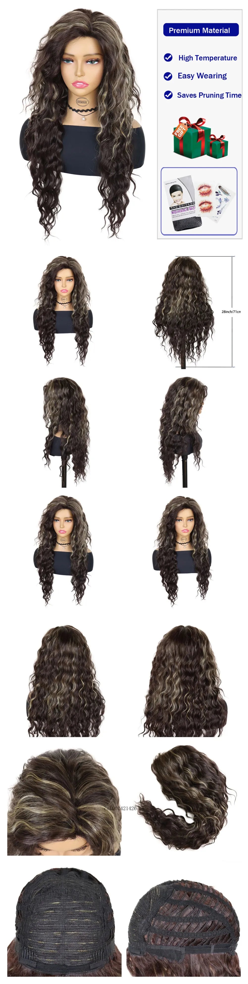 New Ash Blonde Wig Synthetic Long Curly Hair Wigs for Women Fluffy Wave Ombre Wig Costume Carnival Party Regular Cur Wig 26 Inch