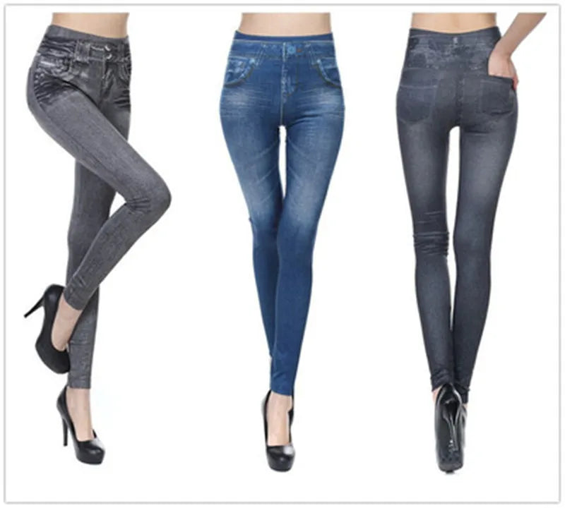 Women Jean Leggings Fitness Pants High Waist Gym Leeggings High Elastic Hip Liftting Fashion Slim Running Cycling Yoga Tights