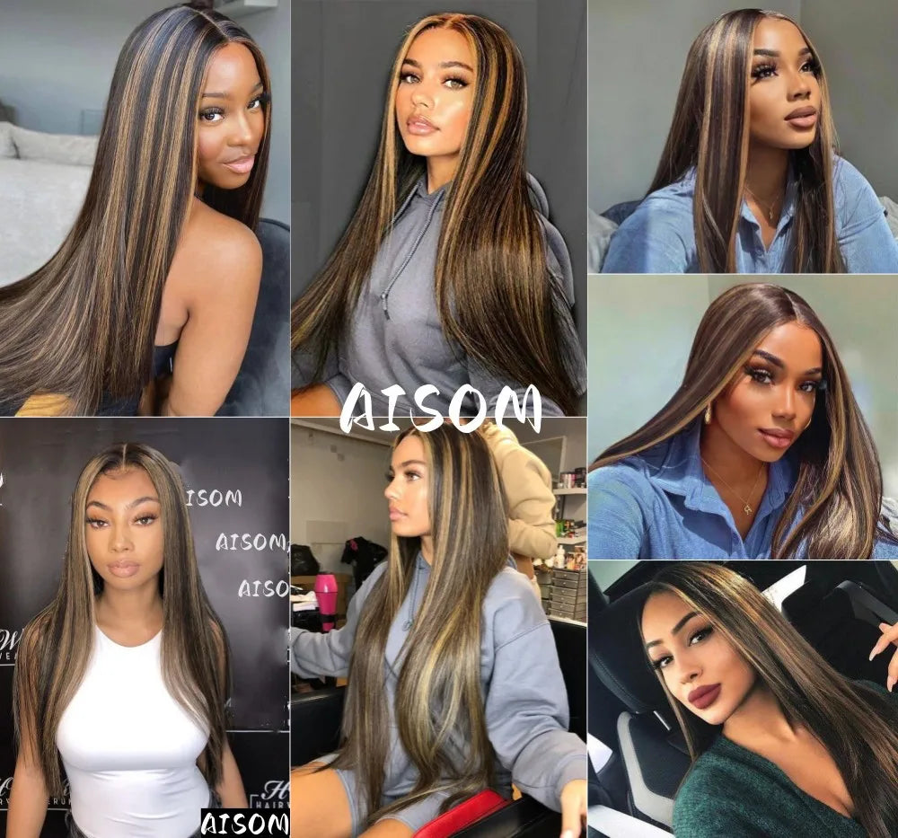 Highlight Blonde Platinum Straight Lace Front Wig Synthetic Hair for Women 13x4” Lace Frontal Wig Pre Plucked Blonde Colored Wig