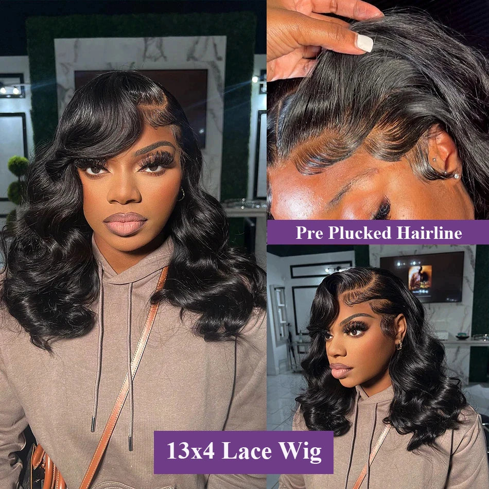200% Density Body Wave Bob Wigs 4x4 13x4 HD Transparent Lace Front Wig Human Hair Pre Plucked Lace Closure Wigs For Black Women
