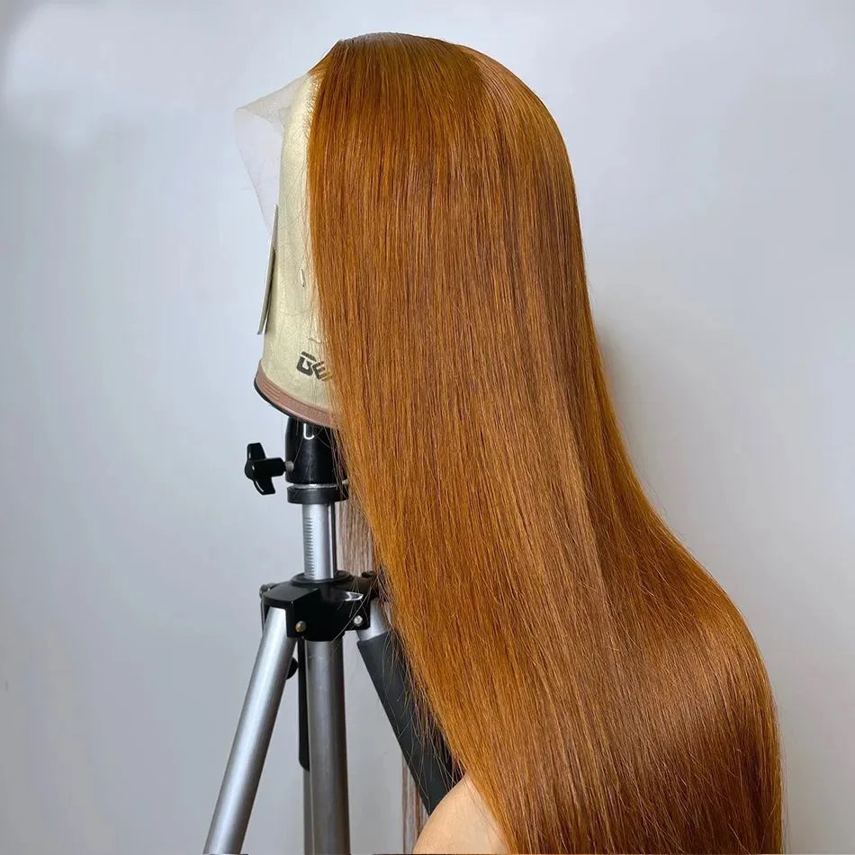 Raw Indian 13x6 HD Transparent Ginger Blonde Colored Lace Front Human Hair Wigs For Women Bone Straight Orange Human Hair Wig