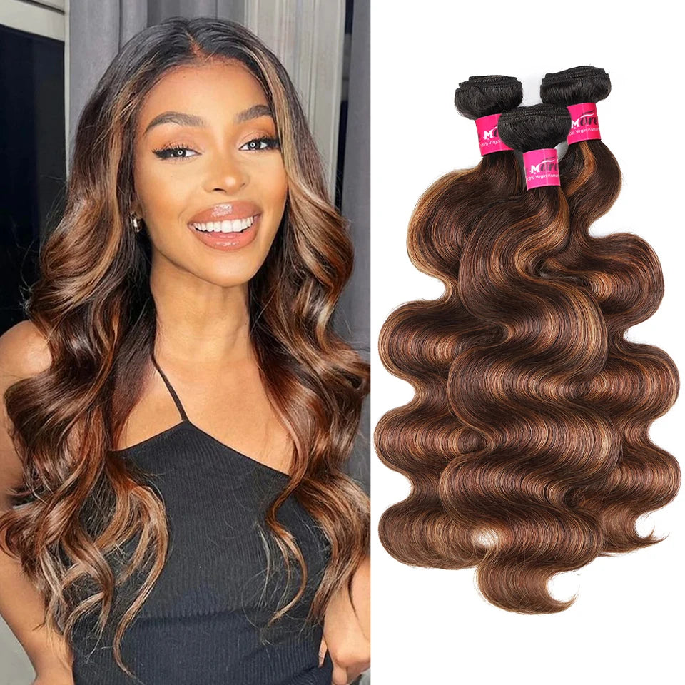 FB 30 Highlight Body Wave Bundles Ombre Colored Human Hair Bundles 1B 4 30 Brown Brazilian Hair Weave Bundle 1 3 4 Hair Bundles