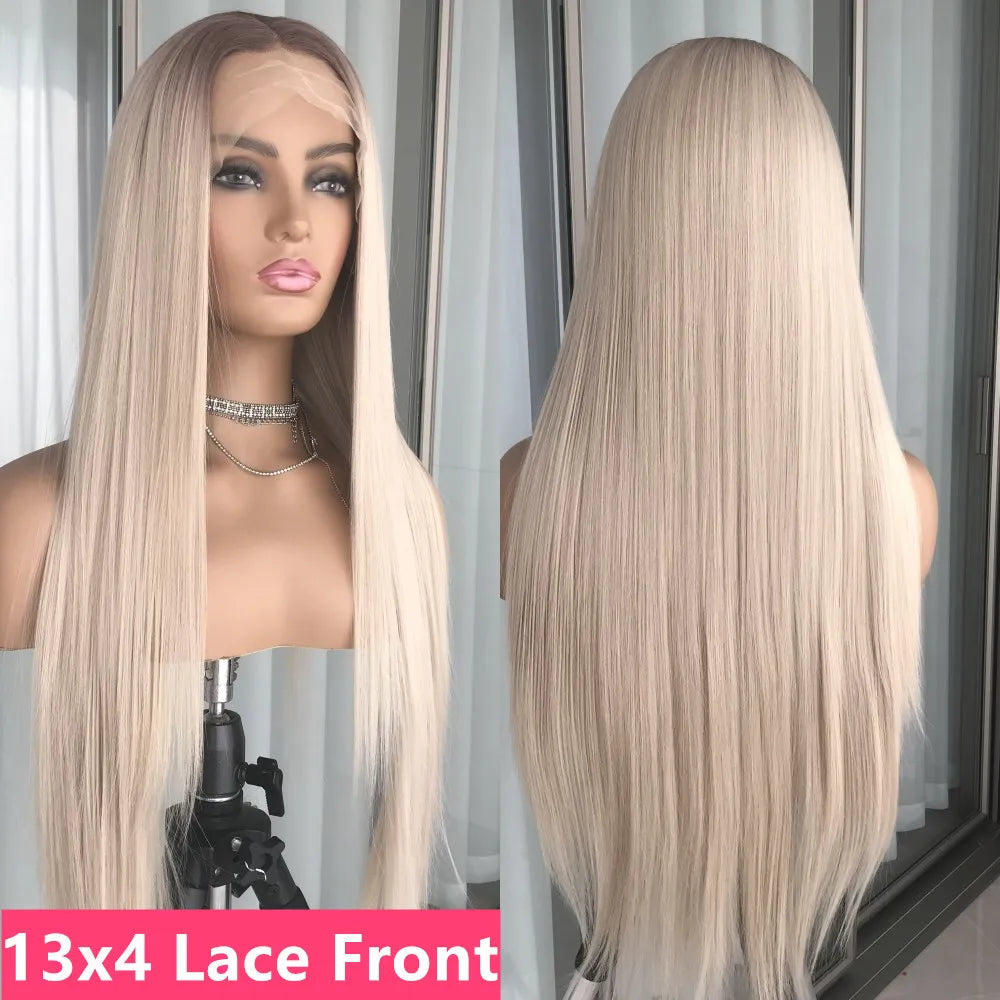 Lace Frontal Straight Lace Wigs for Women Synthetic Lace Wig 13x4" Lace Front Wig Black 99J Pre plucked Fiber Wig Daily Use