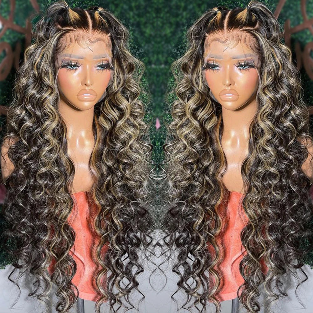 1B/27 Highlight Loose Deep Wave 13x6 Hd Lace Front Wig Brazilian Human Hair 200 High Density Ombre blonde Human Hair Curly Wigs