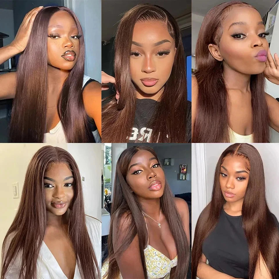 13X6 Chocolate Brown Lace Front Wigs Human Hair 13x4 Bone Straight 36 Inch Lace Frontal Colored Wig 100% Vietnamese For Women