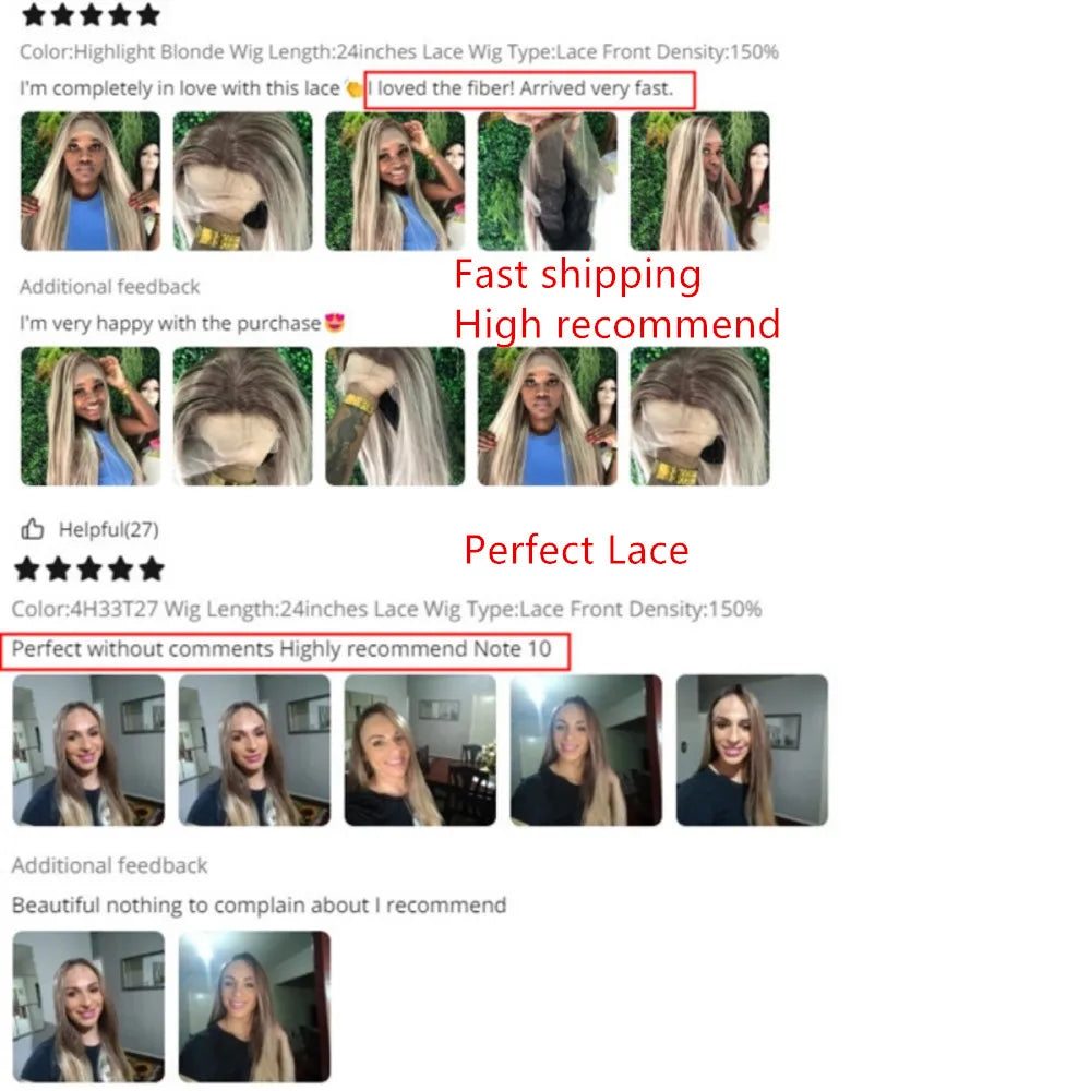 Highlight Blonde Platinum Straight Lace Front Wig Synthetic Hair for Women 13x4” Lace Frontal Wig Pre Plucked Blonde Colored Wig