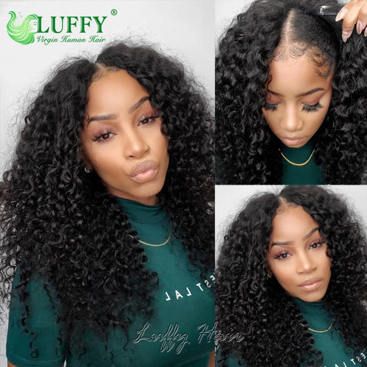 Jerry Curly U V Part Wig Human Hair No Leave Out No Glue Brazilian Curly Wave V Part Glueless Human Hair Wig for Women