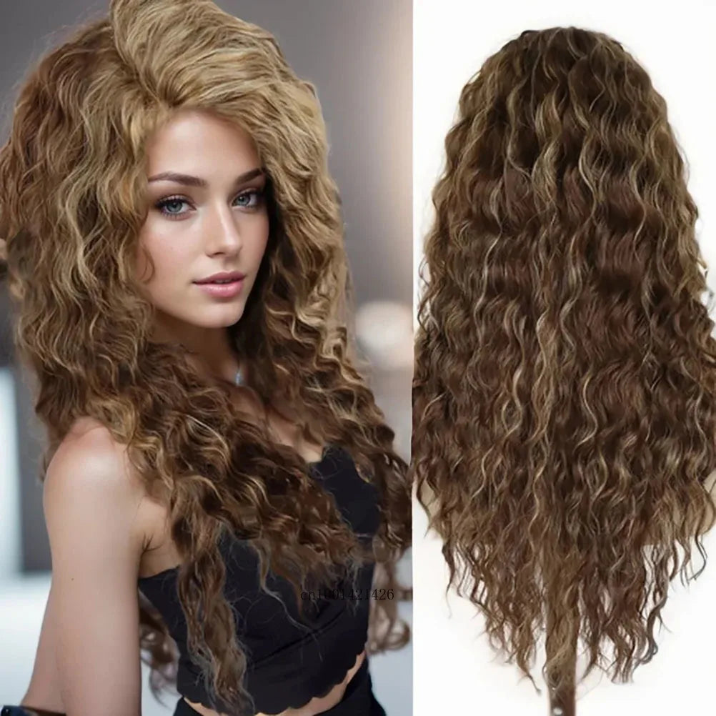 New Ash Blonde Wig Synthetic Long Curly Hair Wigs for Women Fluffy Wave Ombre Wig Costume Carnival Party Regular Cur Wig 26 Inch